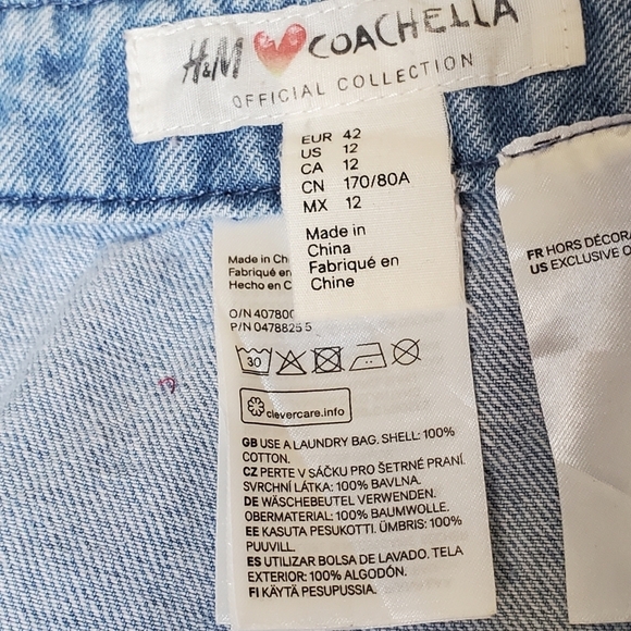 Upcycled H&M X Coachella Boho Cottagecore Embroidered Floral Denim Maxi Skirt - Picture 4 of 14